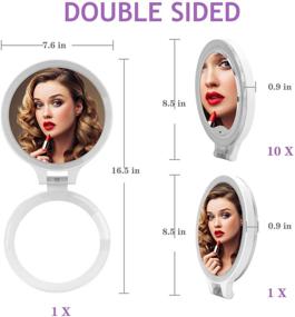 img 3 attached to 🔍 deweisn Magnifying Mirror 10X/1X: Adjustable Folding Handle, Tabletop Cosmetic Mirror with Lights - Ideal for Makeup, Travel, Tweezing, Blackhead, and Comedone Removal – Available in 3 Colors Light