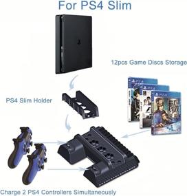 img 2 attached to 🎮 PS4 Vertical Stand with 12pcs Discs Storage, Dual Controller Charging Dock, Cooling Stand with 3 Fans and USB Expansion Hub for PS4, PS4 Slim, PS4 Pro