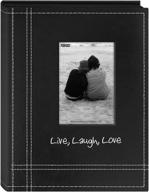 📷 pioneer lll46 'live laugh love' mini photo album in black - embroidered frame cover, sewn leatherette design logo