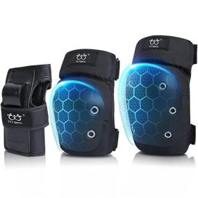 img 3 attached to Complete Protective Gear Set for Skating, Rollerblading, Cycling, 🛡️ and Scooter Riding: Adult/Youth Knee Pads Wrist Guards Elbow Pads Combo