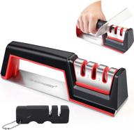 🔪 professional 3-stage kitchen knife sharpener tool - effortlessly restore, polish, and hone blades - includes bonus mini outdoor pocket sharpener logo