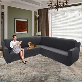 img 3 attached to 🛋️ ROFASVCO Corner Sectional Couch Covers - Dark Gray, Large: Water Resistant & Anti-Slip Sofa Slipcovers for Pets & Furniture Protection