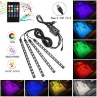 🚗 enhance your driving experience with 4pcs 48 usb car led strip lights - multicolor music led interior light under dash lighting kit with sound active function and wireless remote controller, dc 5v logo