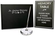 hardcover funeral guest book, memorial guest book in black, sign-in guestbook for condolences, in loving memory, with silver foil accents. includes silver pen and memory table card sign. logo