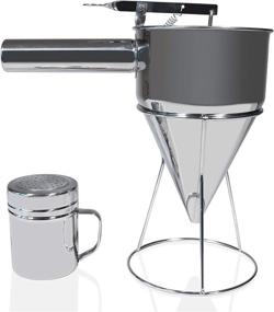 img 4 attached to Honulei 1.2 L Large Stainless Steel Batter Funnel Dispenser Tool with Stand, Handle, Stopper, and Powder Shaker - Ideal for Baking Pancakes, Waffles, Crepes, Cupcakes