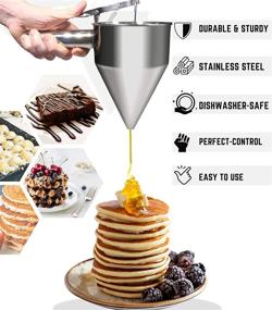 img 3 attached to Honulei 1.2 L Large Stainless Steel Batter Funnel Dispenser Tool with Stand, Handle, Stopper, and Powder Shaker - Ideal for Baking Pancakes, Waffles, Crepes, Cupcakes