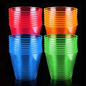 img 2 attached to 🐯 Tiger Chef 40-Piece Neon Assorted Glow Party Supplies - Neon Pink, Blue, Green, and Orange Hard Plastic Plates, Cups, and Cutlery - Service for 8