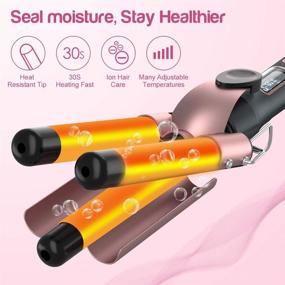 img 3 attached to 🌹 3 Barrel Curling Iron Wand: LCD Display, Ceramic Tourmaline, Adjustable Temperature, Dual Voltage (Rose Gold)