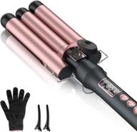 🌹 3 barrel curling iron wand: lcd display, ceramic tourmaline, adjustable temperature, dual voltage (rose gold) logo