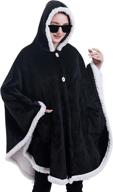 🧥 hooever women's button sherpa hooded blanket sweatshirt – cozy flannel cape poncho, lined with fleece logo