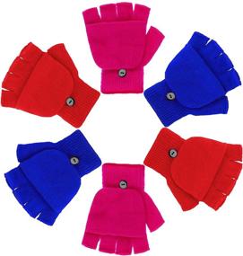 img 2 attached to Детские варежки без пальцев, переводные перчатки с откидным верхом, мягкие вязаные перчатки для мальчиков и девочек - 3 пары