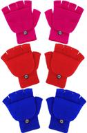 kids fingerless mittens convertible flip top gloves, soft knitted gloves for boys and girls - 3 pairs logo