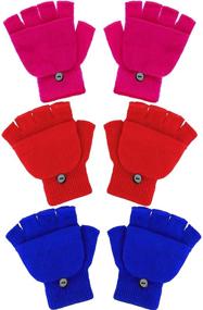 img 4 attached to Kids Fingerless Mittens Convertible Flip Top Gloves, Soft Knitted Gloves for Boys and Girls - 3 Pairs