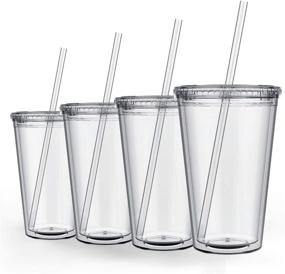 img 4 attached to 🥤 16 oz Double Wall Reusable Plastic Acrylic Tumblers - Clear - Pack of 4, Ideal for Parties, Birthdays, Customization - Maars Classic Insulated