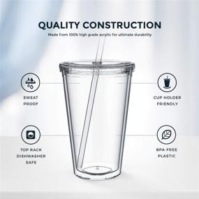 img 3 attached to 🥤 16 oz Double Wall Reusable Plastic Acrylic Tumblers - Clear - Pack of 4, Ideal for Parties, Birthdays, Customization - Maars Classic Insulated