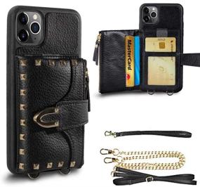 img 2 attached to 📱 ZVE iPhone 11 Pro Max Wallet Case: Crossbody Credit Card Holder with Wrist Strap - Black