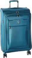 🧳 travel in style with delsey paris hyperglide softside expandable luggage, teal blue, checked-medium 25 inch - featuring spinner wheels логотип