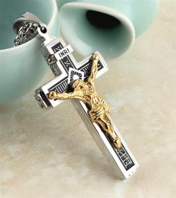 img 2 attached to HZMAN Stainless Steel Catholic INRI Cross Crucifix Pendant Necklace with Gold and Silver Tone Accents and 22+2 Inch Chain for Men and Women