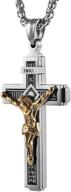 hzman stainless steel catholic inri cross crucifix pendant necklace with gold and silver tone accents and 22+2 inch chain for men and women logo