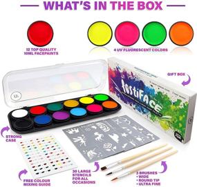 img 3 attached to 🎨 FestiFACE Face and Body Paint Kit - Ideal for Kids and Adults, 12 Extra-Large Vibrant Colors, Includes 4 UV Black Light Neons, Stencils, and Brushes - Perfect Gift Set, RRP $25.95