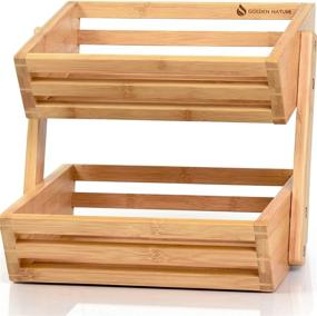 img 4 attached to 🍏 Bamboo 2 Tier Fruit Basket - Golden Nature Fruit Stand for Kitchen Counter, Fruit Bowl, Banana Holder - Ideal Fruit Holder for Veggie and Fruit Storage, Potato and Onion Storage