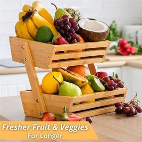 img 3 attached to 🍏 Bamboo 2 Tier Fruit Basket - Golden Nature Fruit Stand for Kitchen Counter, Fruit Bowl, Banana Holder - Ideal Fruit Holder for Veggie and Fruit Storage, Potato and Onion Storage