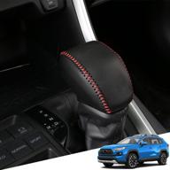 great-luck genuine leather automatic gear shift knob cover protector trim - black with red stitches | car interior accessories for toyota rav4 (2019-2022) & rav4 prime (2021-2022) logo