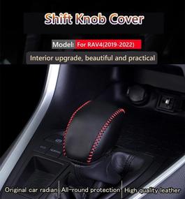 img 3 attached to Great-Luck Genuine Leather Automatic Gear Shift Knob Cover Protector Trim - Black with Red Stitches | Car Interior Accessories for Toyota RAV4 (2019-2022) & RAV4 Prime (2021-2022)