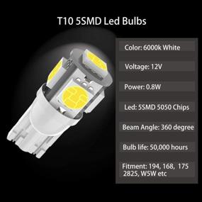 img 1 attached to 6pcs T10 194 168 LED Car Bulb 6000K White Light, Upgraded 5 SMD 5050 Chipset 2825 W5W 175 158 LED Light for Map, Dome, Door, Courtesy, License Plate, and Side Marker Light - T10 LED Car Bulb