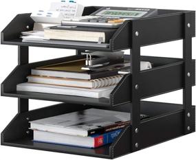 img 3 attached to 🗄️ Streamline Your Workspace with the Thipoten 3-Tier Leather Desk Organizer - Black (Ideal for Office Supplies, Files, and Magazines)