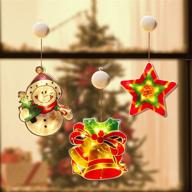 🎄 tcamp 3pcs lighted christmas window decorations: battery powered hanging novelty lights - snowman, bell, and star shaped led sucker lamps for xmas tree, fireplace, window - indoor & outdoor décor логотип