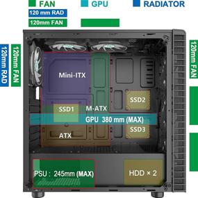 img 2 attached to 🖥️ MUSETEX Набор из 6 вентиляторов 120 мм ARGB, корпус Mid-Tower с USB3.0 и закаленными стеклянными панелями - игровой ПК (черный)