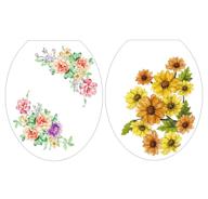 🌸 woodland 2pcs pink blossom peony floral and yellow sunflower toilet seat cover decals - removable vinyl stickers for kids' bathroom or nursery décor logo