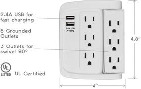 img 2 attached to Convenient Swivel Wall Adapter: ECOPlugs 6 Outlet with USB Ports & Swivel Wall Tap in White