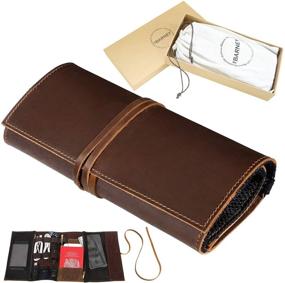 img 4 attached to 🔌 Genuine Leather Electronics Cable Organizer Roll Up Case Cord Bag Travel Pouch USB Cable SD Card Charger Earphone Passport Cash Coins Phone Flash Drive by BY BARNEY - Enhanced SEO