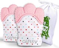 🧤 enhanced double breathable baby teething mitten set, self-soothing teether glove for pain relief, silicone mitt for babies 3-12 months - stay on hand, unisex design (2 pink mittens) logo