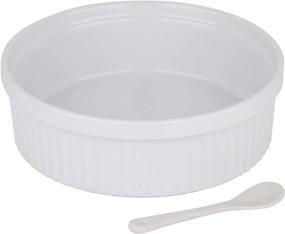 img 4 attached to 🍲 Large 32 Oz Ceramic Souffle Dish Ramekins for Baking - Oven Safe Round Fluted Ramekin Bowl with Spoon for Soufflé, Casserole, Pie, Pasta, Desserts - White