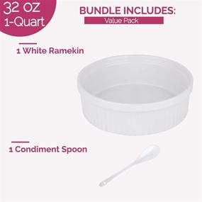 img 3 attached to 🍲 Large 32 Oz Ceramic Souffle Dish Ramekins for Baking - Oven Safe Round Fluted Ramekin Bowl with Spoon for Soufflé, Casserole, Pie, Pasta, Desserts - White