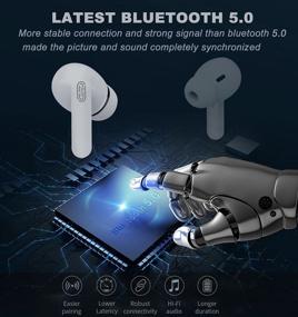 img 2 attached to 🎧 Беспроводные наушники Bluetooth 5.0 высокой производительности: Беспроводные наушники со зарядным футляром для беспроводной зарядки, защита от воздействия воды класса IPX5 и шумоподавление – идеальны для занятий спортом, работы и путешествий.