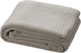 img 3 attached to HILLFAIR Soft Premium Combed Cotton Thermal Blanket - King Size for Cozy Warmth, All-Season Bed Throw Blanket in Sand