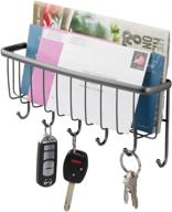 mdesign graphite gray wall mount entryway organizer with 6 hooks - mail sorter, key, coat, leash and magazine holder for mudroom, hallway, kitchen, office logo
