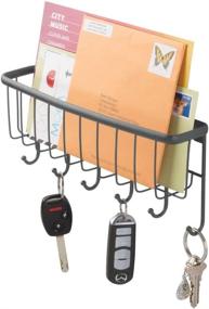 img 1 attached to mDesign Graphite Gray Wall Mount Entryway Organizer with 6 Hooks - Mail Sorter, Key, Coat, Leash and Magazine Holder for Mudroom, Hallway, Kitchen, Office