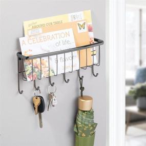 img 3 attached to mDesign Graphite Gray Wall Mount Entryway Organizer with 6 Hooks - Mail Sorter, Key, Coat, Leash and Magazine Holder for Mudroom, Hallway, Kitchen, Office