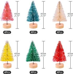 img 3 attached to 🎄 KUUQA 24-Pcs Assorted Mini Sisal Trees Bottle Brush Trees - Christmas Pine Trees with Wood Base for Winter Snow Ornaments, Tabletop Tree Xmas Decor, Diorama Models (6 Colors) - Small Size Trees