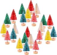 🎄 kuuqa 24-pcs assorted mini sisal trees bottle brush trees - christmas pine trees with wood base for winter snow ornaments, tabletop tree xmas decor, diorama models (6 colors) - small size trees logo