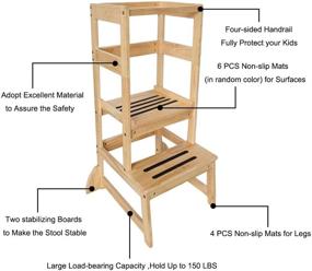 img 1 attached to 🍽️ Регулируемый детский кухонный ступенчатый стул KIOSESI с ограждением и антискользящими ковриками - идеально подходит для детей от 18 месяцев и старше (натуральный).