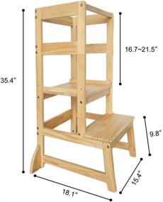 img 3 attached to 🍽️ Регулируемый детский кухонный ступенчатый стул KIOSESI с ограждением и антискользящими ковриками - идеально подходит для детей от 18 месяцев и старше (натуральный).