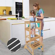 🍽️ kiosesi adjustable kids kitchen step stool with safety rail & anti-slip mats - perfect for children 18 months and up (natural) logo