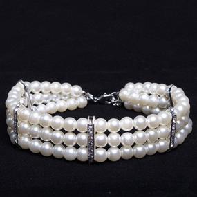 img 1 attached to 🐶 PetFavorites 3 Row White Pearls Diamond Dog Necklace: Stylish Rhinestone Jewelry for Small Dogs & Cats