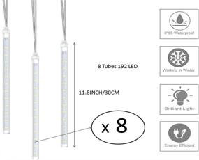 img 2 attached to 🌧️ Falling Rain Lights, Kellegour Led Meteor Shower Rain Lights 8 Tubes 192 LED(11.8 inch/Tube) Icicle Rain Drop Lights for Christmas Tree Decoration Wedding Party Holiday (White)